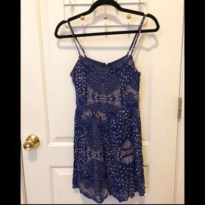 Navy and blush floral mini fit and flare dress